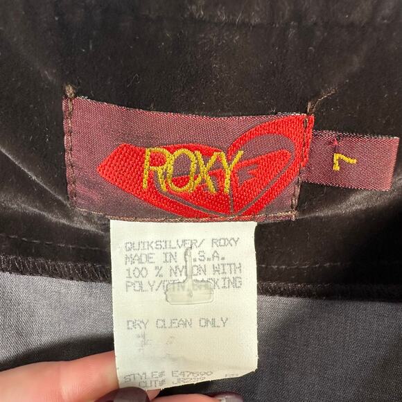 Roxy Y2K Vintage Mod Velour Chocolate Brown Patch Pocket Mini Skirt Size 7 - Picture 2 of 9